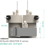 Electrosynthesis Reactor E-series, 30 mm OD, divided cell, 2x4-port