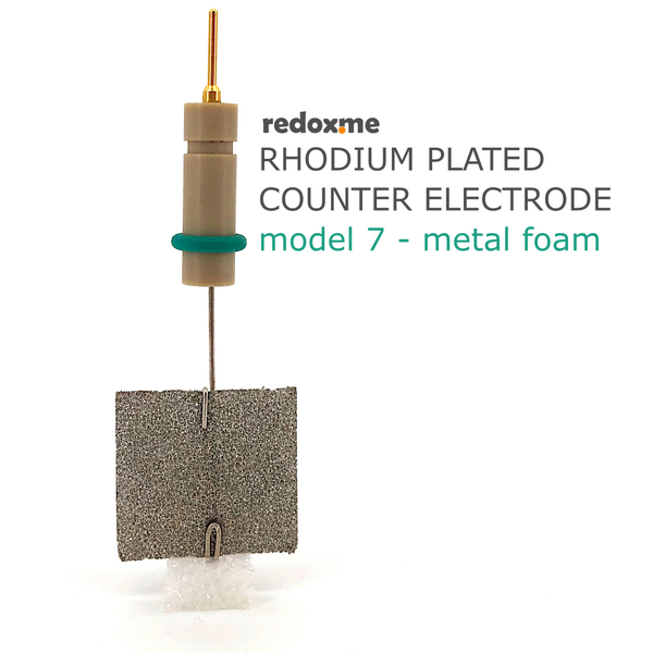 Rhodium plated counter electrode model 7 – metal foam