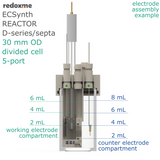 Electrosynthesis Reactor D-series/septa, 30 mm OD, divided cell, 5-port