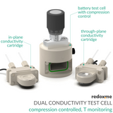 Dual Conductivity Test Cell - compression controled, T monitoring