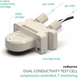 Dual Conductivity Test Cell - compression controled, T monitoring