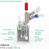 PTFE 2-CEC+ 50 mL - PTFE Two-compartment Electrochemical Cell with additional inlet/outlet